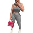 thumbnail image 1 of Lounge Wear Ribbed Casual 2 Piece Summer Shorts Set For Women Sleeve Top+Elastic Leggings Outfits, 1 of 5