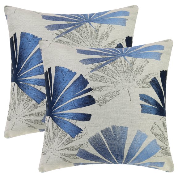 REGALWOVEN Set of 2 Leaf Throw Pillow Covers Plants Leaf Pattern Stylish Cushion Cases Blue 18" x 18"