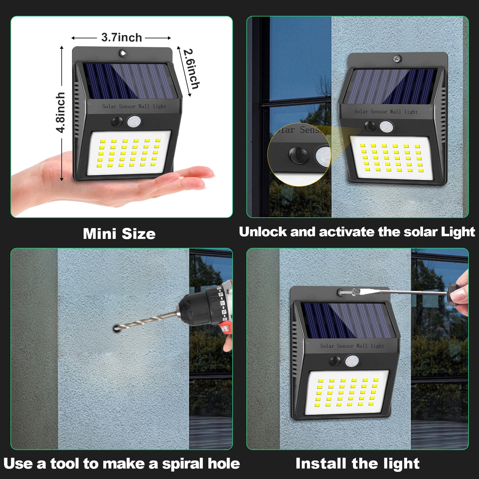 IJIL Solar Outdoor Lights - 30 LED Wireless Waterproof Motion Sensor Outdoor Light for Garden Fence Yard Deck Garage, 4Pack