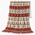 thumbnail image 2 of Red Christmas Stripes with Snowmen and Wreaths, Festive Nordic Style for Holiday Lovers, Winter Icon Rows and Christmas Gift, Soft Flannel Blanket for Family Room and Guest Room, Home Decor, 2 of 9