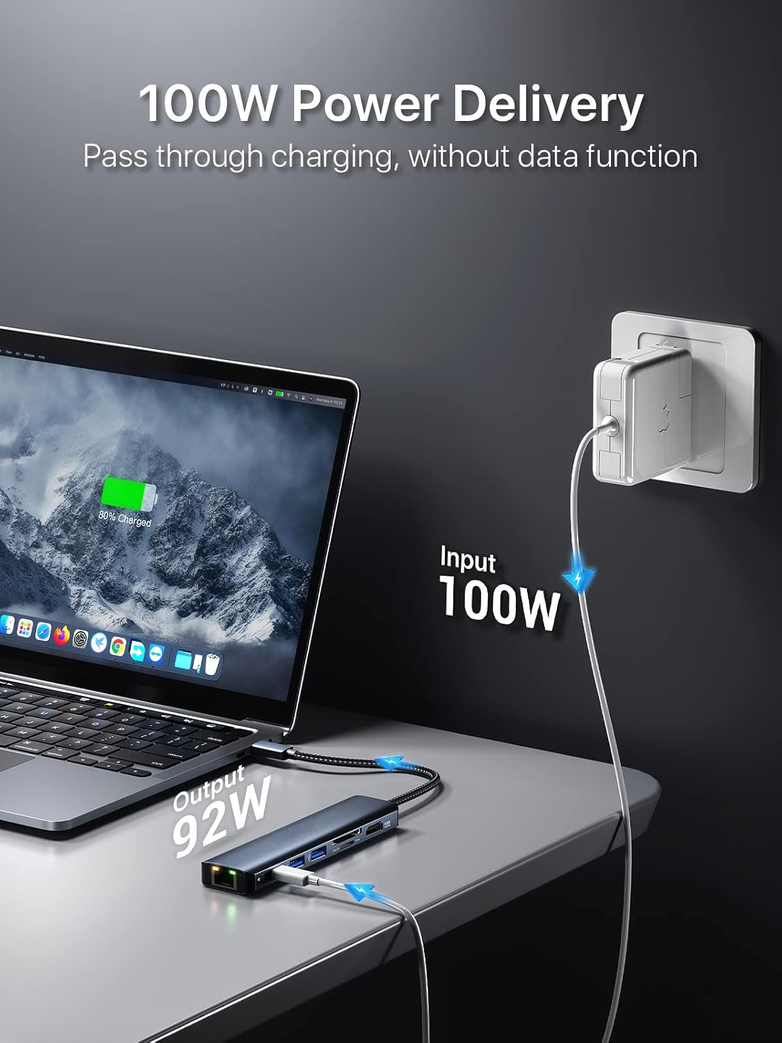AUBEAMTO USB Hub 3.0, 7 in 1 USB Hub with 1000M Ethernet, 4K HDMI, 2 USB3.0, 100W PD, SD/TF Card Reader Docking Station Compatible with Your Cell Phone MacBook/Surface/Laptops, Computers