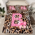 thumbnail image 2 of Homewish Fashion Leopard Print B Full Size Sheets for Women, Princess Ribbon Bowknot Bed Sheets, Brown Pink Cartoon Sheet Sets, Ultra Soft Bedroom Decor, 4pcs, 2 of 7
