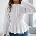 thumbnail image 5 of gbyLJF Womens Knitted Sweaters Casual Long Sleeve Round Neck Pullover Blouse Solid Color Waist-cinching Ruffled Sweater, 5 of 7