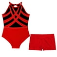 thumbnail image 3 of Eandarui Kids Girls Gymnastics Leotard with Shorts Set Sparkle Rhinestones Ballet Dance Performance Red 14, 3 of 7