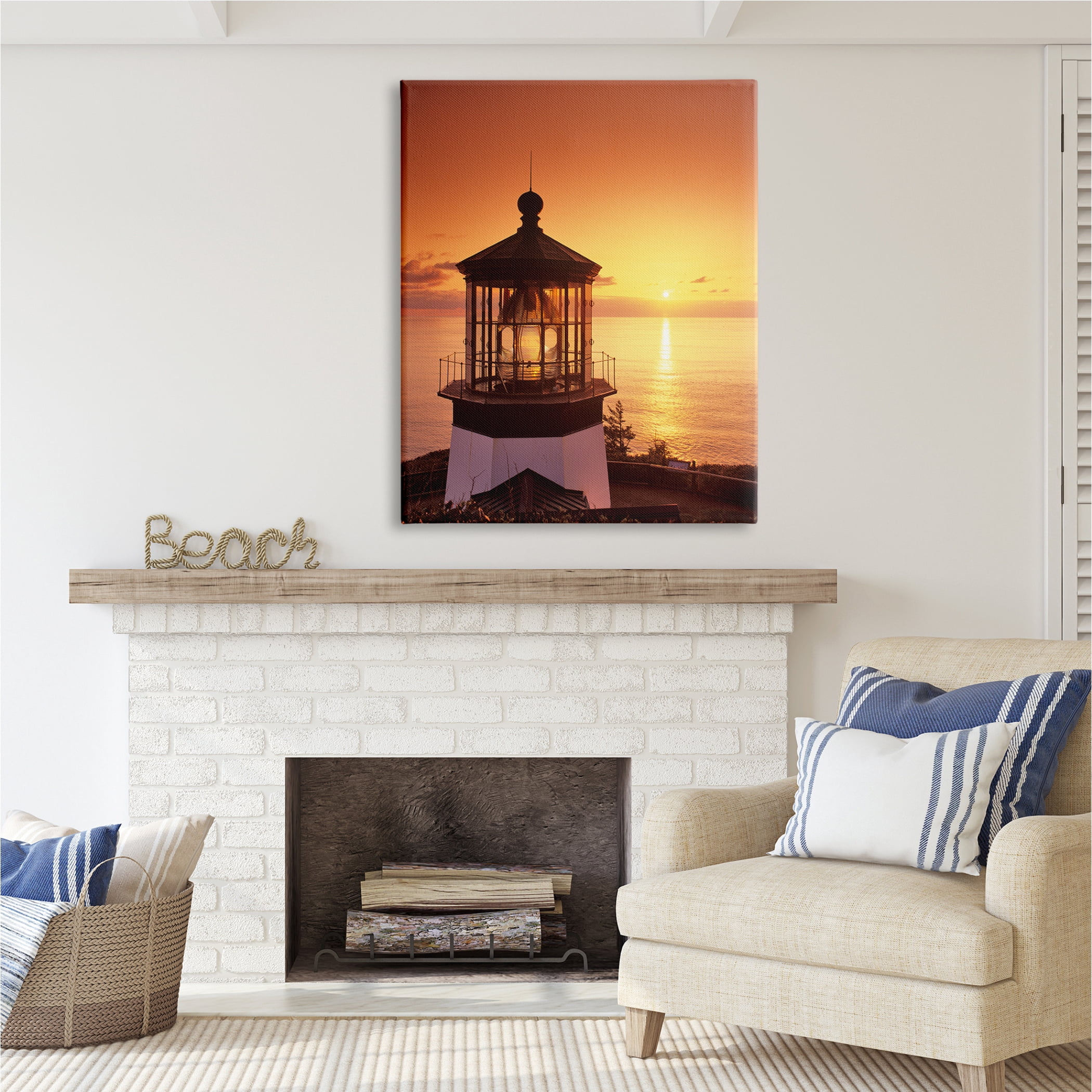 Stupell Industries Lighthouse Beacon at Sunset Nature Photography Gallery Wrapped Canvas Print Wall Art, 36 x 48