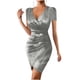thumbnail image 2 of Puntoco Vestido De Manga Corta Con Cuello En V, Color Sólido Informal Para Mujer, Sexy, Con Escote En V Y Abertura En La Cadera, Gris L, 2 of 6