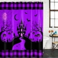 thumbnail image 2 of Halloween Purple Shower Curtain, Waterproof Shower Curtains for Bathroom, Cartoon Castle Bat Plaid Moon Black Washable Fabric Bathtub Curtain Set Bath Decor with 12 Hooks 72"x78", 2 of 8
