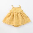 thumbnail image 4 of OOOUM Baby Girls Gingham Romper Dress Spaghetti Strap Flowy Sleeveless Bodysuit Summer Casual Stylish Lightweight Outfit Yellow 3-6 Months, 4 of 4