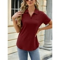 thumbnail image 3 of TEMOFON Women Summer Tops Casual Short Sleeve T Shirts Comfy V Neck Lapel Winered Blouses with Pocket Size 2XL, 3 of 6