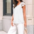 thumbnail image 6 of Womens Lace Tops Pleated Short Sleeve Shirts Summer Business Casual Dressy Blouses White M, 6 of 7
