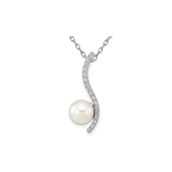 7-8mm White Saltwater Akoya Pearl Pendant Necklace in 14K White Gold with Chain for Women