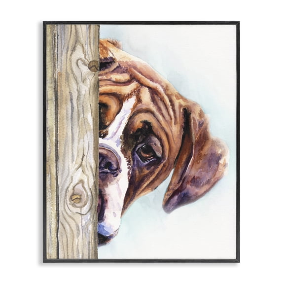Stupell Industries Farmhouse Boxer Dog Hide and Seek Puppy Portrait Black Framed Giclee Art, 11 x 14, by George Dyachenko