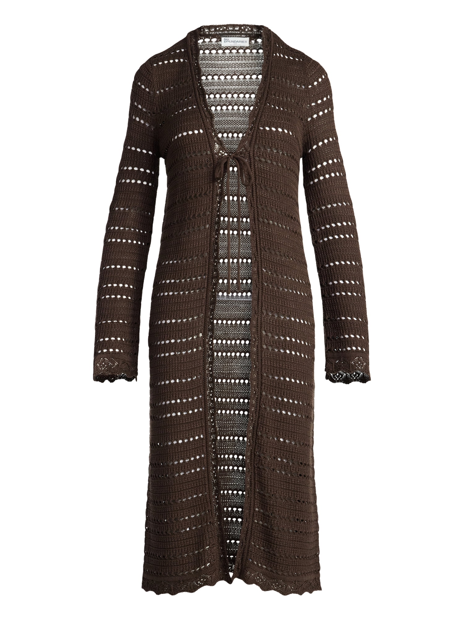 No Boundaries Tie Front Pointelle Duster, Womens