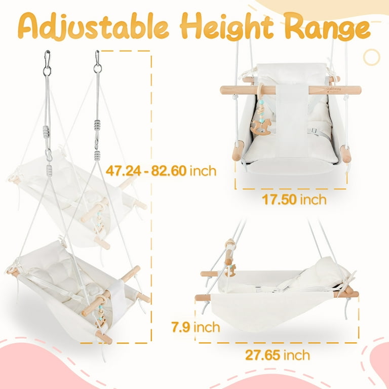 CaTeam - Canvas Baby Swing with Stand, Wooden Hanging Swing Seat
