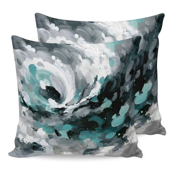 Pillow Covers 20x20 Set of 2, Abstract Teal Grey Throw Pillow Covers Decorative Couch Cushion Cover, Modern Ocean Nautical Waves Gray Black Microfiber Soft Pillowcases for Bedroom Living Room Sofa