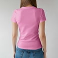thumbnail image 3 of NAMTYQX Fall Shirts for Women 2025 Short Sleeve Crewneck Casual Fullprint Loose Fit Graphic Plus Size Light Soft Tops for Women 2025 Pink Size XL, 3 of 4