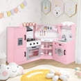 thumbnail image 2 of Costway Corner Play Kitchen Toddler Kitchen Playset with Range Hood, Ice Maker, Microwave Pink, 2 of 10