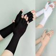 thumbnail image 1 of 1 par de guantes largos sin dedos con protección solar para mujer, manoplas frescas de verano, mangas de medio dedo, negro, blanco, nude., 1 of 5