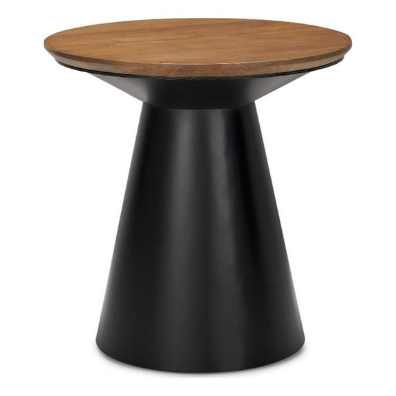 Mitchell Black Metal Pedetal Base with Brown Wood Top Side Table