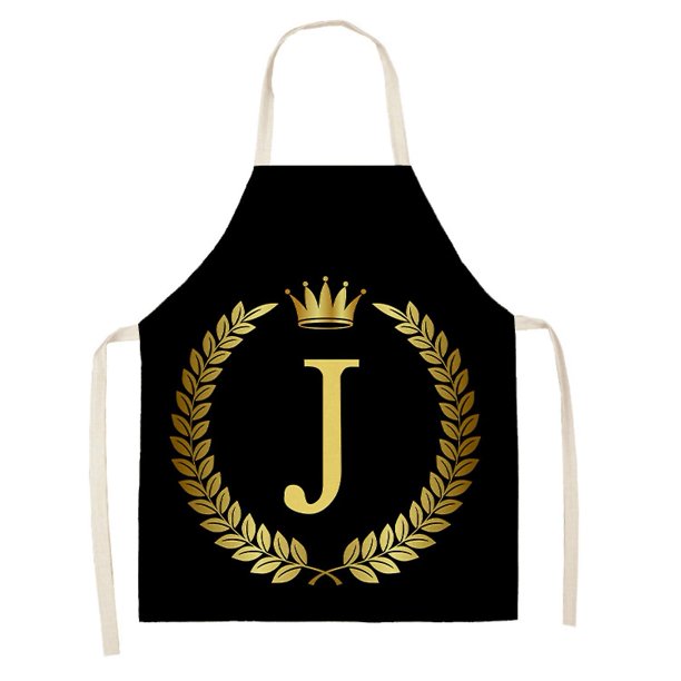 Delantal de cocina suave al tacto impermeable lino patrón del alfabeto impreso cocina babero largo suministros para el hogar