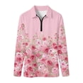 thumbnail image 4 of Bibifish Womens Tees Collared Half Zip Rose Floral Print Long Sleeve Sporty Tops Athletic Active Stretch Shirts, 4 of 5