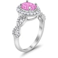 thumbnail image 3 of Divine Creation 14K White Gold Plated 1.80 Ct Oval Cut Pink Sapphire Wedding Engagement Halo Ring 925 Sterling Silver For Women's -6.5, 3 of 3