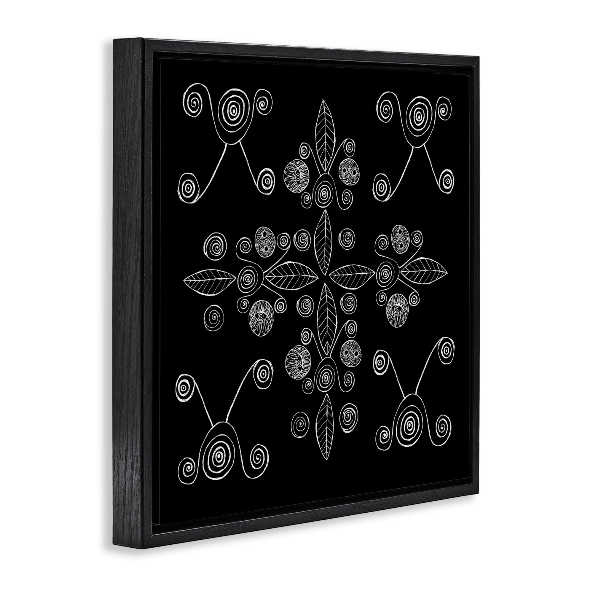 Stupell Industries Geometrics & Leaf Fractals Black Framed Floater Canvas Wall Art, design by El Perkin