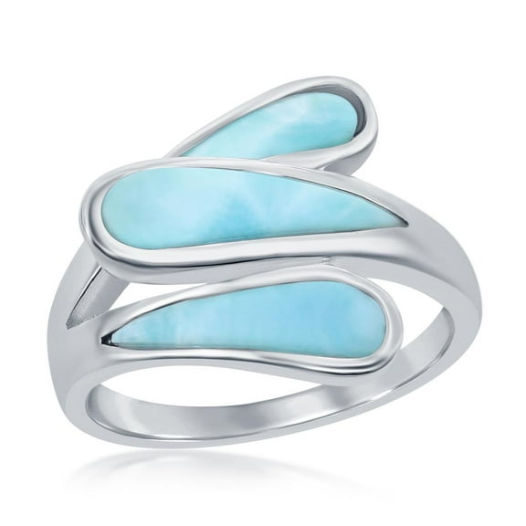 Triple Bypass Design Natural Larimar Gemstone Pear-Shaped Ring Sterling Silver Jewelry for Women or Teens-size 6