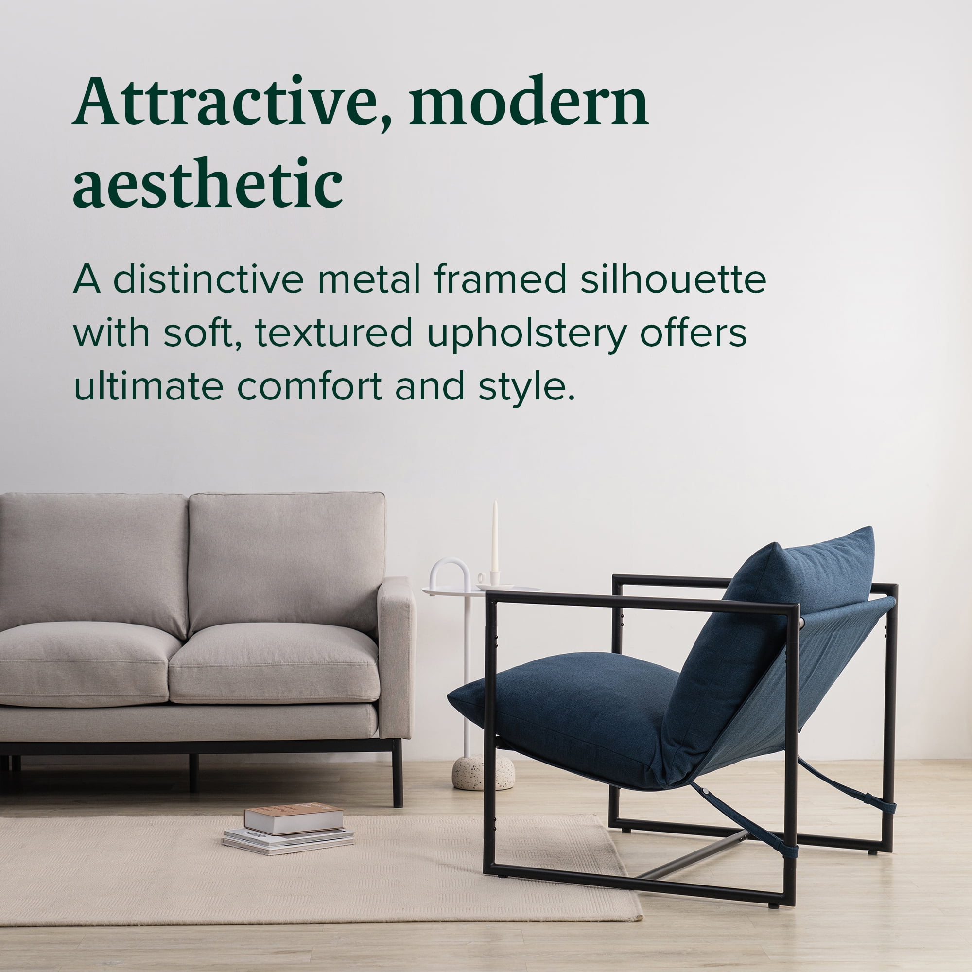 Zinus Aidan Metal Framed Sling Indoor Accent Chair, Navy