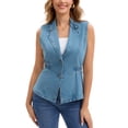 thumbnail image 1 of CHALECO DE DENIM PARA MUJER INSPIRADOR CHIC, CON BOTONES, CUELLO DE SOLAPA, CINTURA ELÁSTICA, SIN MANGAS, TALLA M, AZUL CLARO, 1 of 6