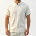 thumbnail image 4 of successthop Collarless Shirts for Men Short Sleeve T Shirt with Button Mock Neck Top Breathable Vacation Clothes White, 4 of 5
