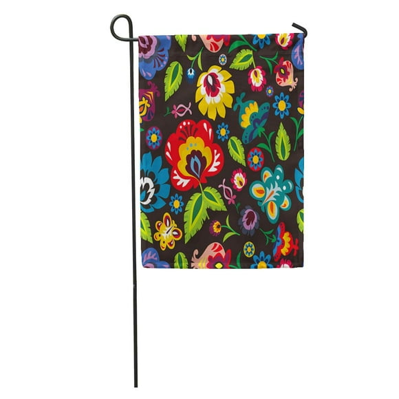 POGLIP Colorful Hungarian Traditional Polish Folk Floral Pattern Green Black Color Garden Flag Decorative Flag House Banner 28x40 inch