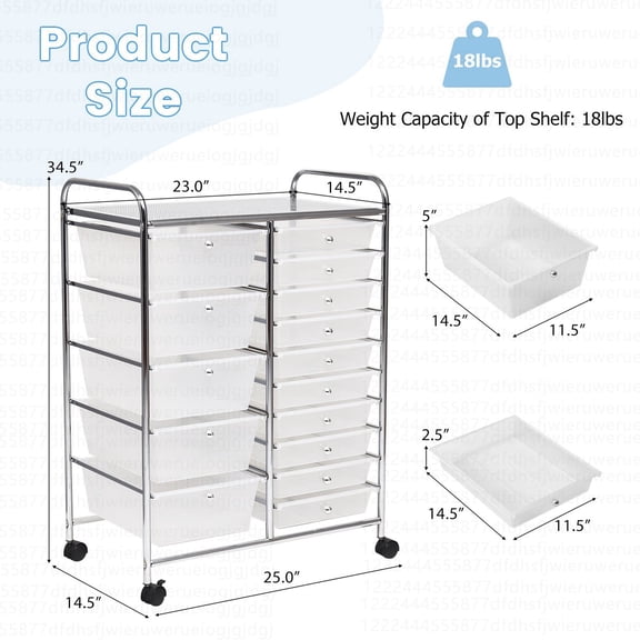 ZPTGL 15 Drawer Art & Craft Rolling Storage Cart Tools Scrapbook Paper Office School Organizer Clear