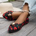 thumbnail image 3 of Women's Cherry Print Ruched Ballet Flat Shoes Low Top Pointed Toe Metal Decora Slip On Casual Walking Dressy Loafers, 3 of 7
