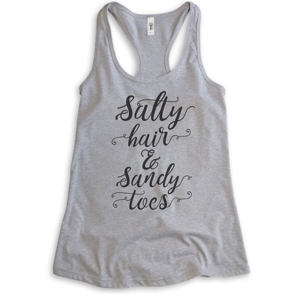 Salty Hair And Sandy Toes Tank Top, Ladies Racerback Tank Top, Beach Tank, Vacation Tank, Vacay Tank, Heather Gray, Medium