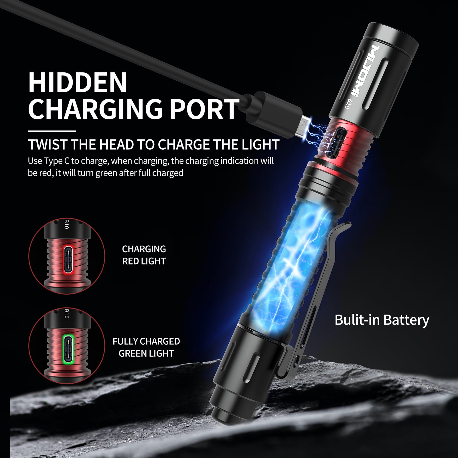 EDC Compact Flashlight, 330 High Lumen AAA Rechargeable with Clip and Small Tactical Switch Pocket Flashlight for Inspection,Work,Emergency,Hiking,Home,Outdoor