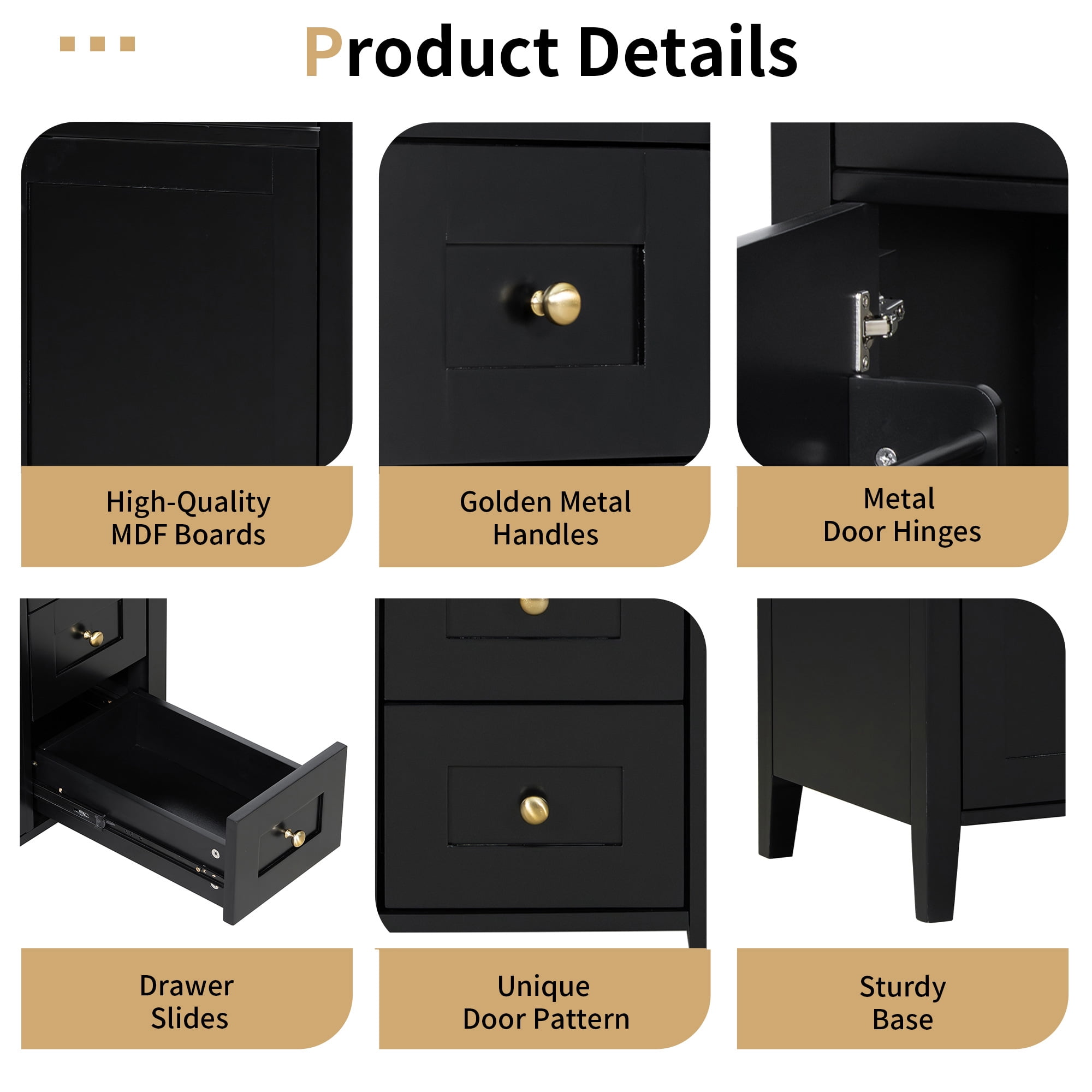 Anpport 30" Freestanding Bathroom Vanity with Sink, Modern MDF & Rubberwood Cabinet, 3 Drawers, Adjustable Shelf & Left‑Side Door, Black
