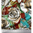 thumbnail image 1 of Soimoi Japan Crepe Satin Fabric Leaves,Bee & Rose Flower Printed Craft Fabric by the Yard 42 Inch Wide, 1 of 1