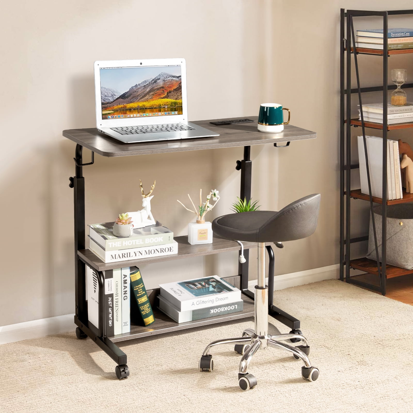 Zimtown Rolling Computer Laptop Desk Adjustable Side Table Sofa End Cart PC Tray with Charging Station