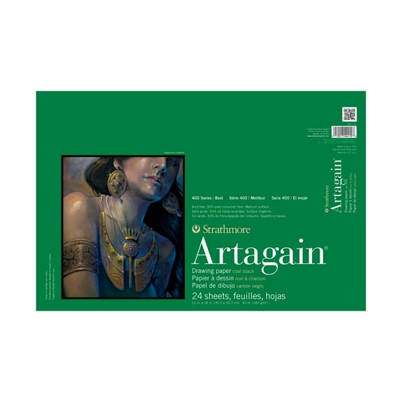 Strathmore Artagain 400 Series Drawing Paper, 12 x 18 Inches, 60 lb, Black, 24 Sheets