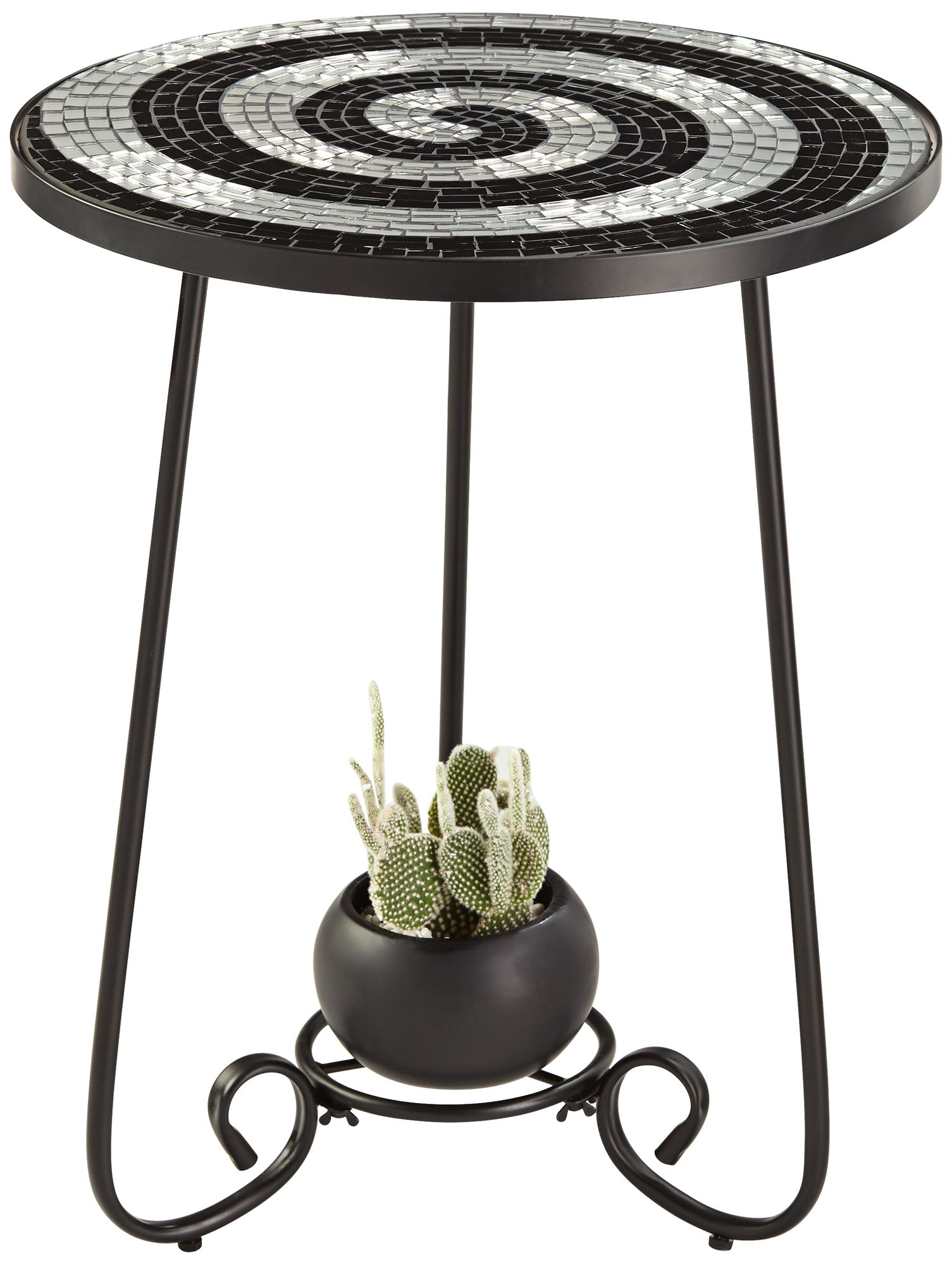 Teal Island Designs Modern Black Round Outdoor Accent Side Table 17 3/4" Wide Black White Tile Mosaic Tabletop Front Porch Patio Home House - image 5 of 8