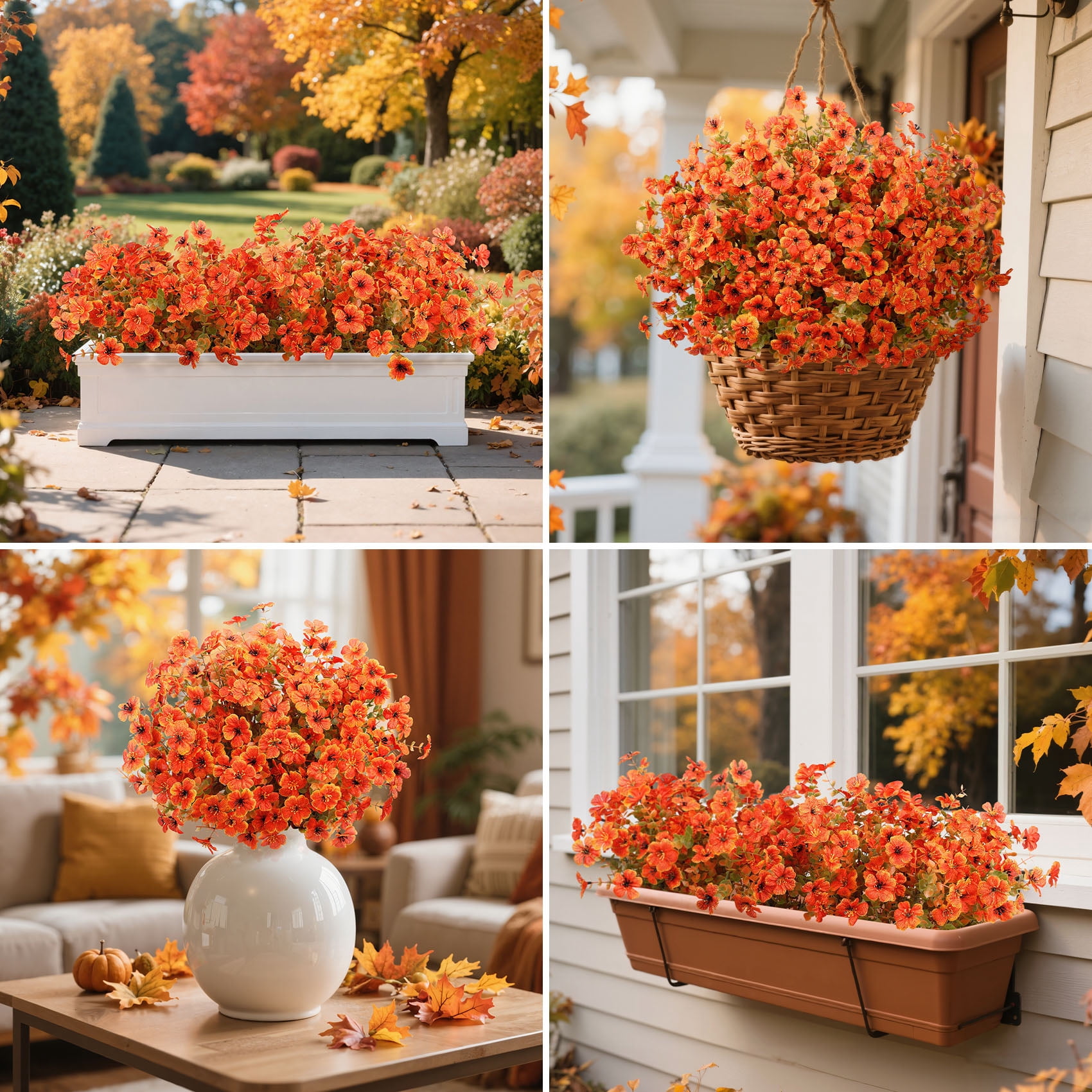Scidweet Fall Artificial Flowers for Outdoors, 16 Bundles Autumn Faux Fake Flowers Fall Decorations for Home Garden, Orange