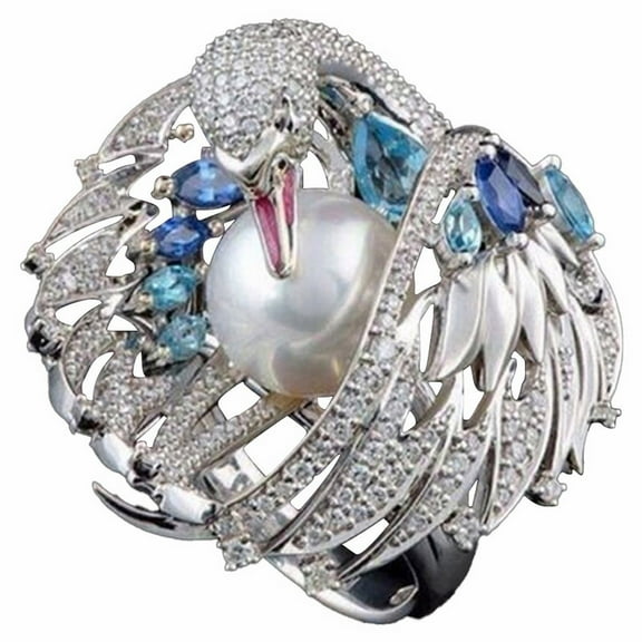 zttd fashion women white swan pearl retro classic ring jewelry