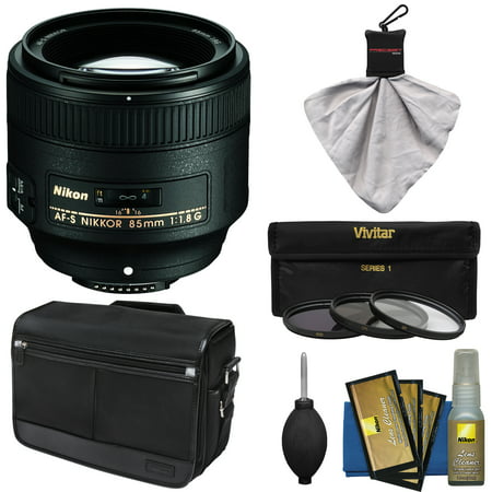 Nikon 85mm f/1.8G AF-S Nikkor Lens with Shoulder Bag + 3 UV/CPL/ND8 Filters + Kit for D3200, D3300, D5200, D5300, D7000, D7100, D610, D800, D810, D4s DSLR