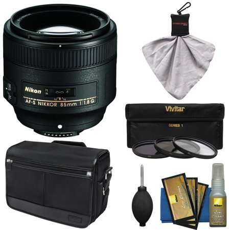 Nikon 85mm f/1.8G AF-S Nikkor Lens with Shoulder Bag + 3 UV/CPL/ND8 Filters + Kit for D3200, D3300, D5200, D5300, D7000, D7100, D610, D800, D810, D4s DSLR