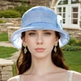 thumbnail image 2 of HJYCHN Elegant Women's Summer Beret Sun Hat for Outdoor Wedding Tea Party Events Lightweight Fabric Wide Brim Blue M, 2 of 4