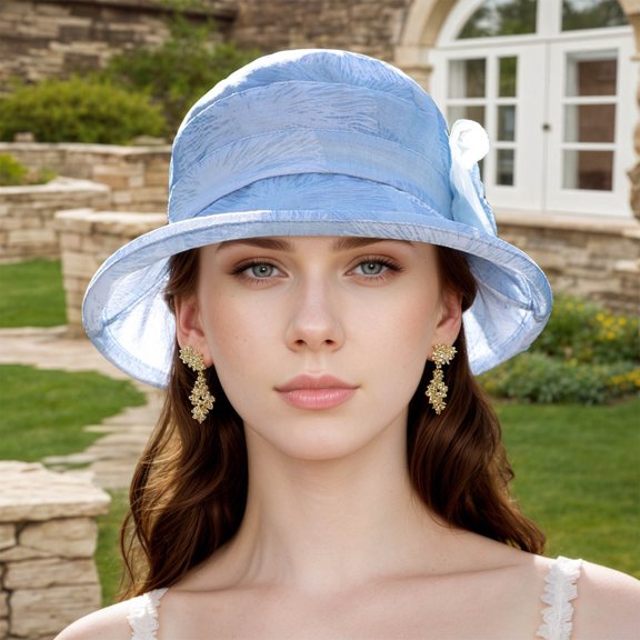 Women Summer Sun Hat Temperament Versatile Lightweight Basin Bride Wedding Tea Party Outdoor Elegant Beret Blue M