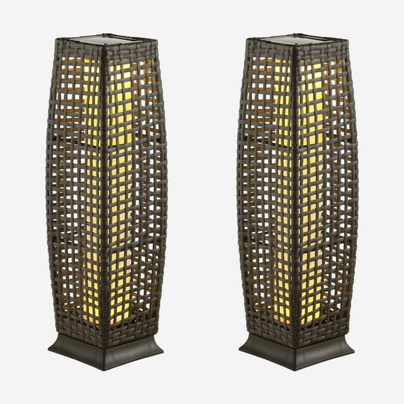 Giantex Outdoor Floor Lamp 2 Piece, Patio Lamp w/Auto On/Off Light, Brown