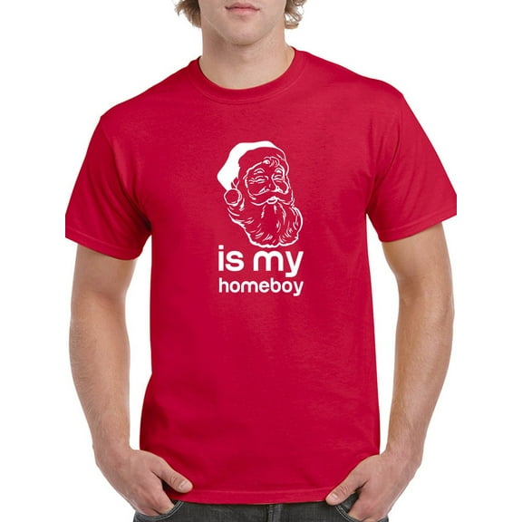 Santa Is My Homeboy Funny Quote And Graphic Men Red T-Shirt, Male Medium
