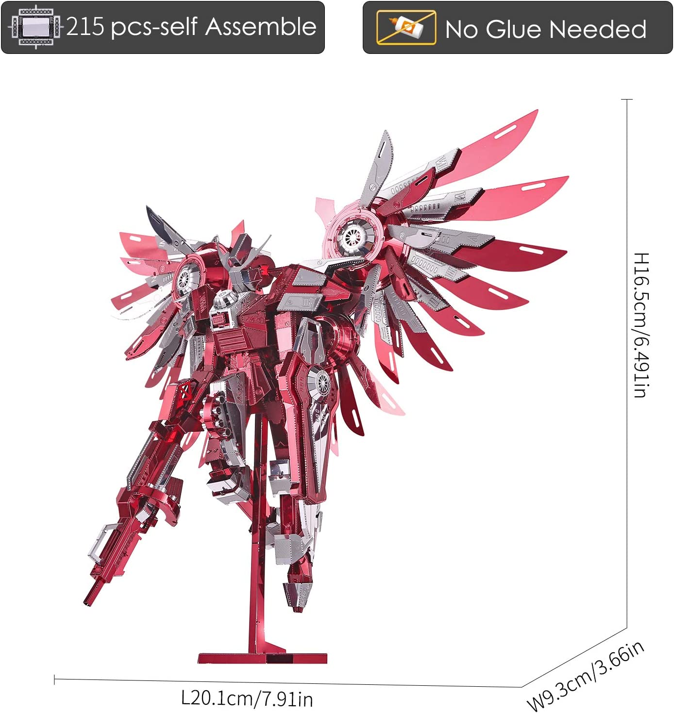Piececool 3D Metal Puzzles for Adults, Thundering Wings Figure Mecha Model Kits Stee Building Blocks, Brain Teaser DIY Learning Toys for Teens Man Woman, 215 Pcs